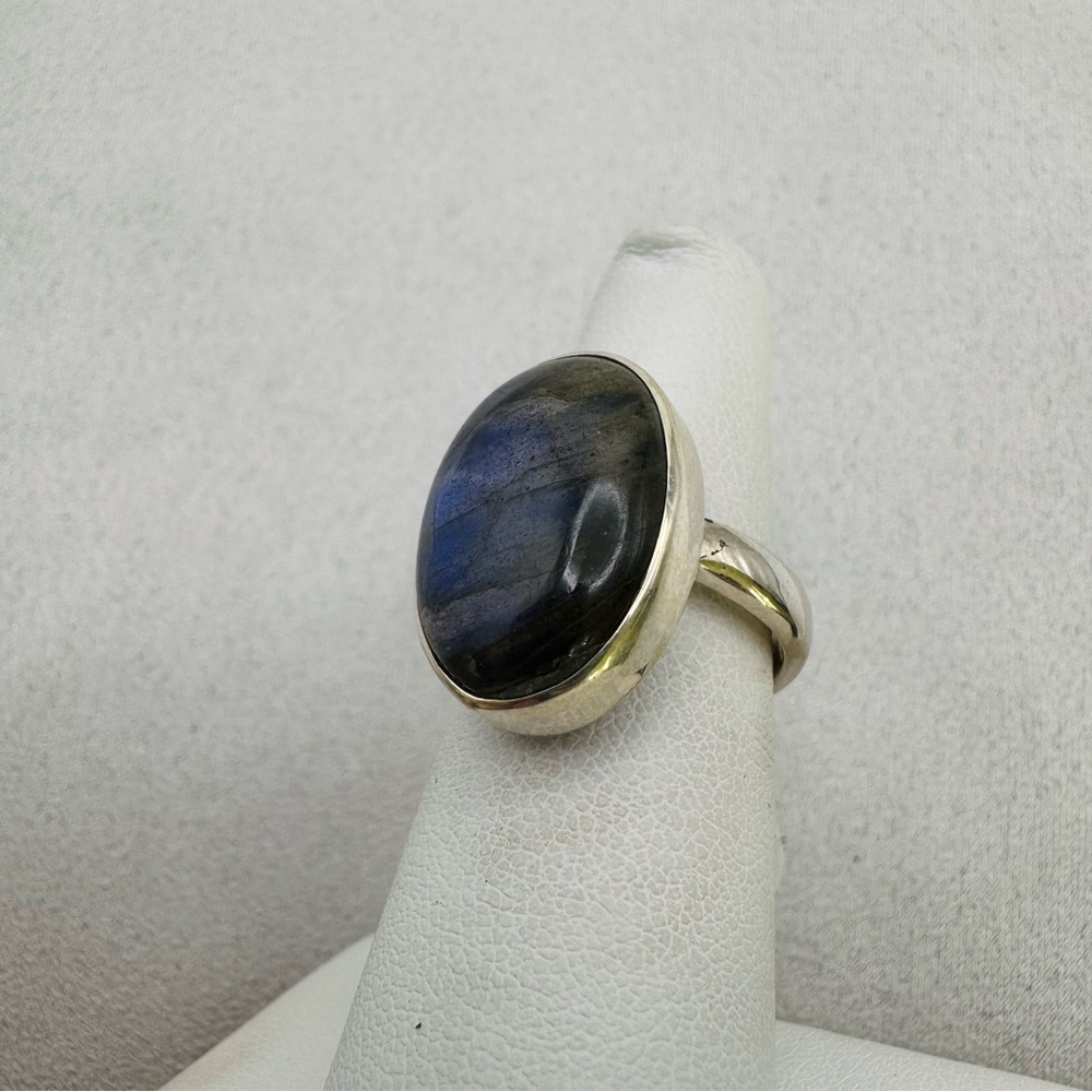 S925 Oval Labradorite Adjustable Ring - image 3